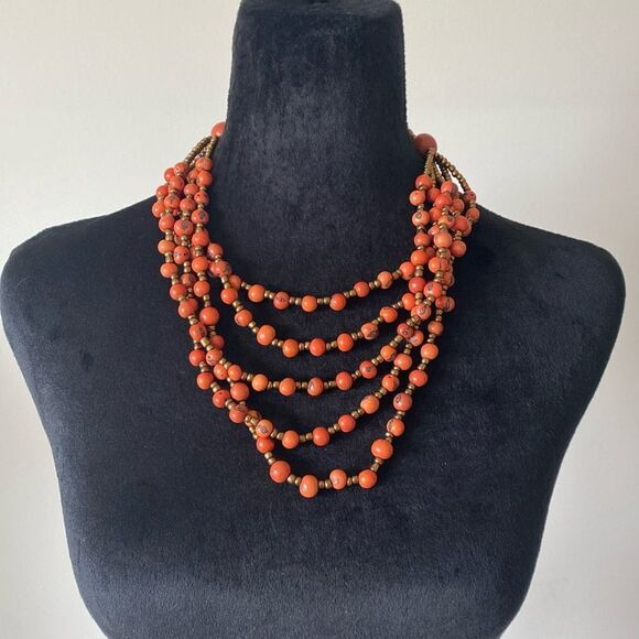 Chic Boho Multi-Strand Orange Beaded Necklace - Picture 1 of 5